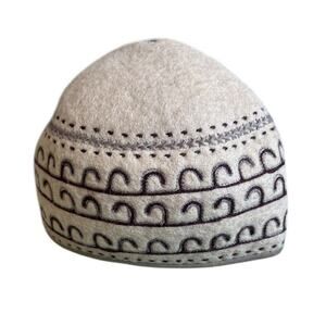 Kyrgyzstan Sheep Wool Beanie Beige And Brown Winter Hat Tumar Art Group